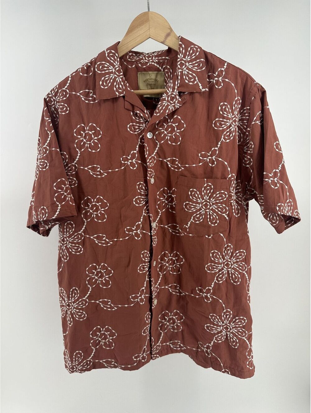 Portuguese Flannel Embroidered Short Sleeve Button Up